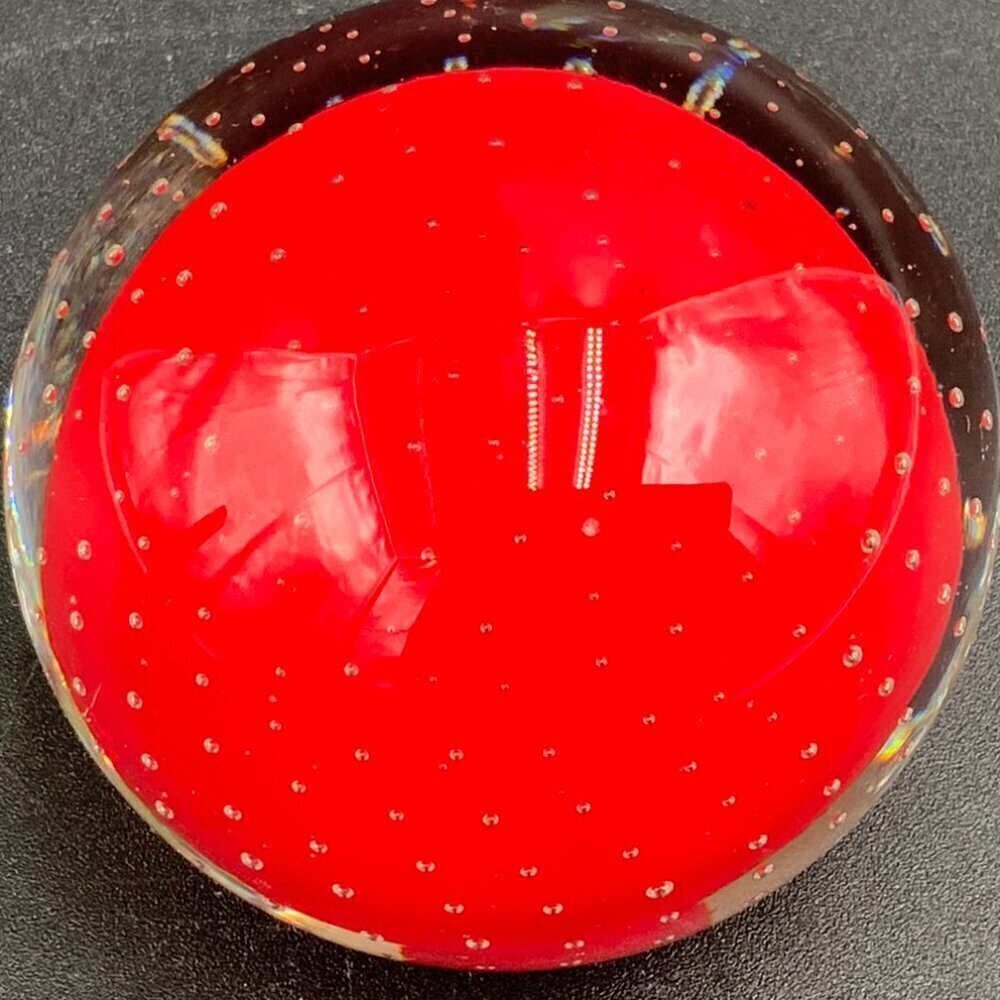Vintage Paperweight Glass Art NORLEANS Japan Red Center with Controlled Bubbles - Picture 2 of 5